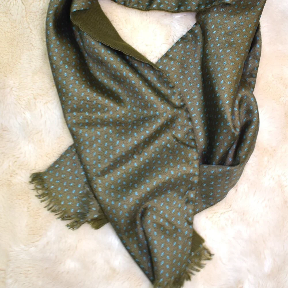 Vintage Londonderry Wool Silk Paisley Scarf Green Boho Chic